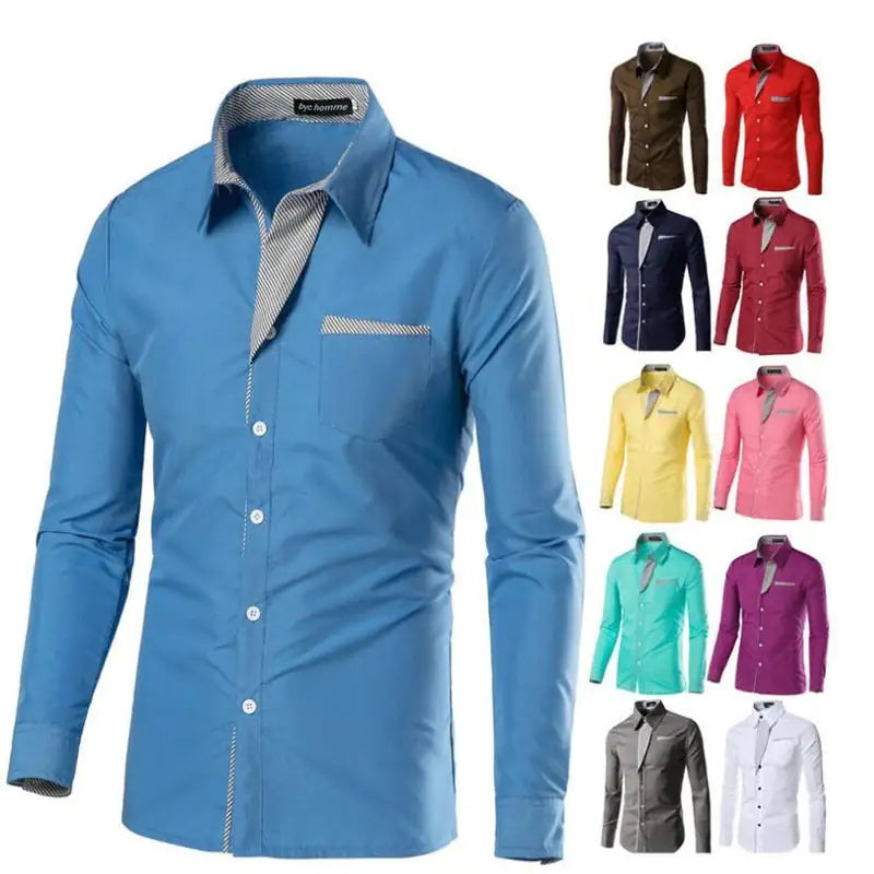 Male Fashion Shirts Full Sleeve Stripe Shirt Men Slim Fit Design Formal   Dress Shirts 14 Colors Size M-4XL