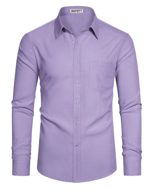 Oxford Dress Shirts for Men Long Sleeve Casual Button Down Shirts Oxford Shirts for Men Dress Shirts with Pocket X-Large Purple